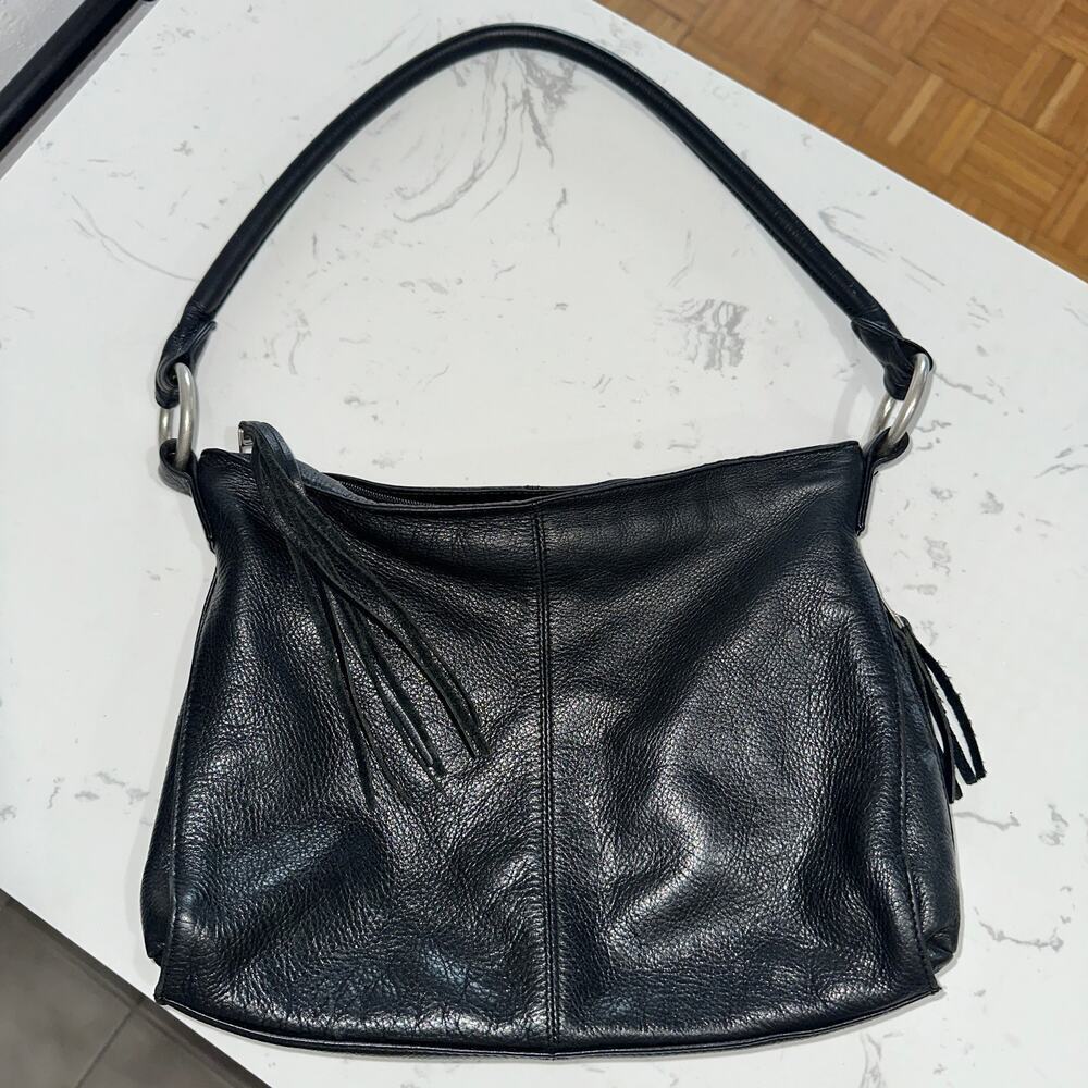 SVEN Berkeley USA Pebbled Black Leather Minimalist Shoulder Hobo Bag, EUC